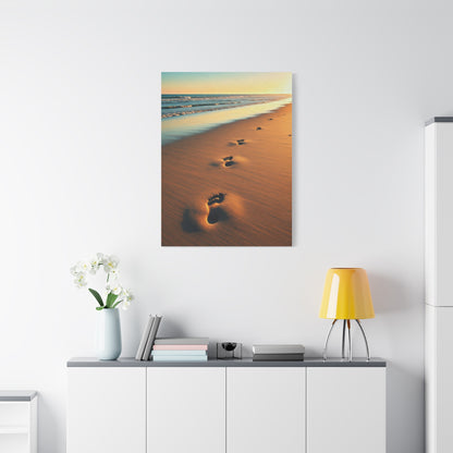 Golden Footprints in Sunset Sand Wall Art & Canvas Prints