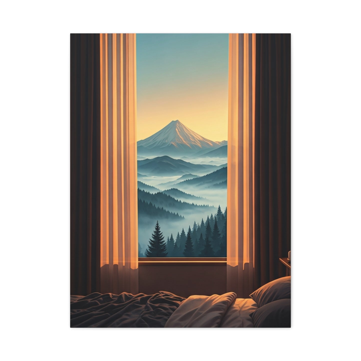 Mountain View Through Window Tranquil Interior Wall Art & Canvas Prints