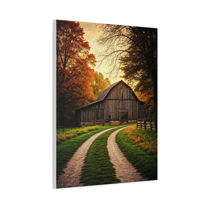 Autumn Barn Road at Golden Hour Wall Art & Canvas Prints