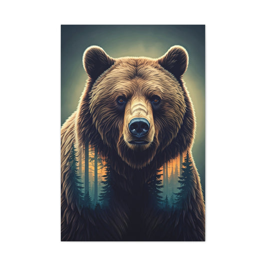 Double Exposure Forest Bear Wall Art & Canvas Prints
