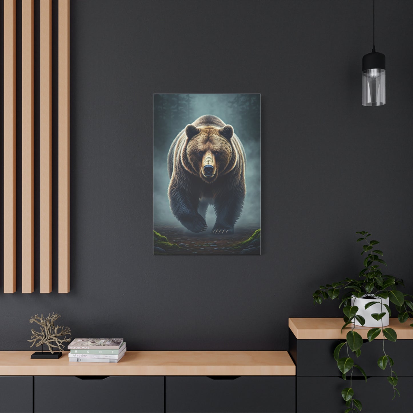 Charging Grizzly Through Mist Wall Art & Canvas Prints