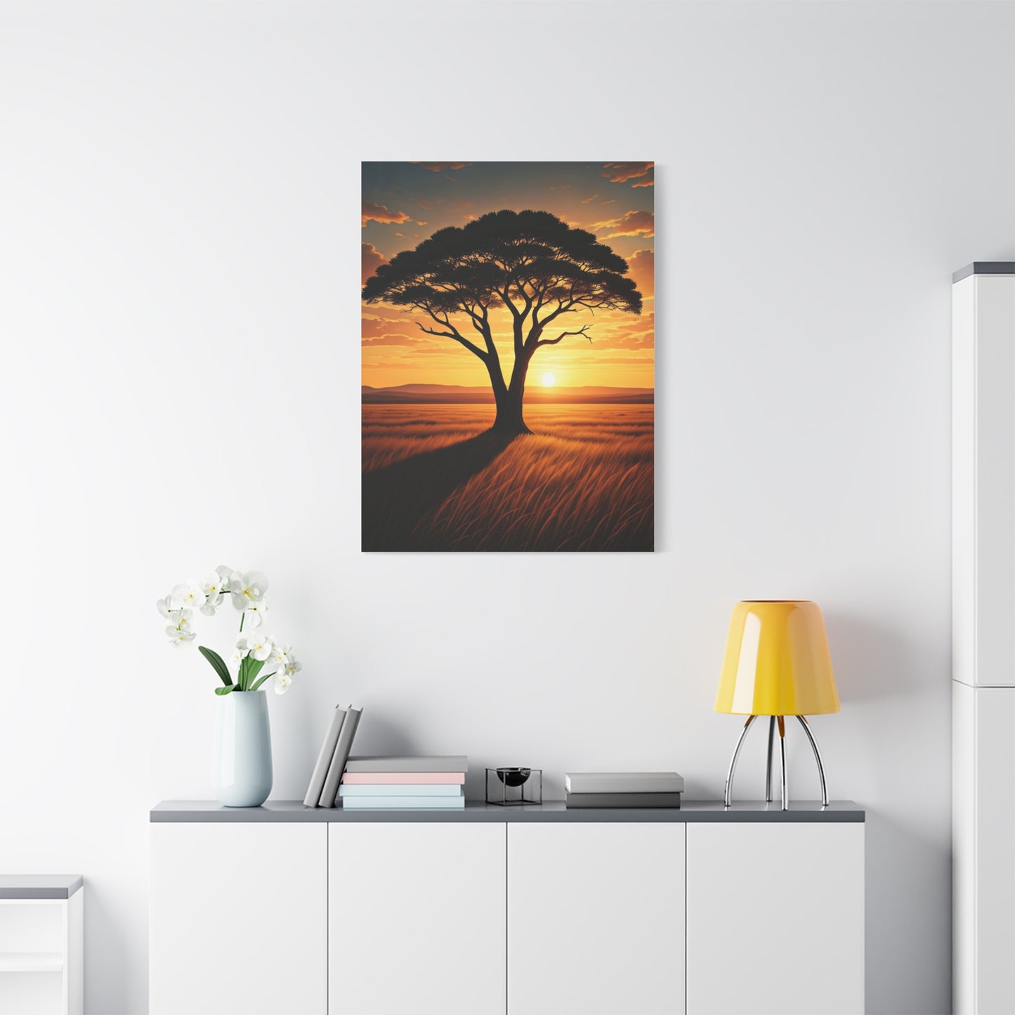 Lone Acacia Tree Sunset Horizon Wall Art & Canvas Prints