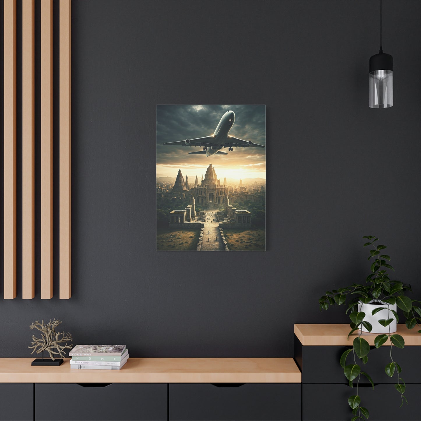 Airliner Over Ancient City Sunrise Wall Art & Canvas Prints