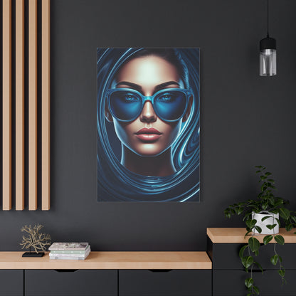 Futuristic Blue Portrait with Reflective Glasses Wall Art & Canvas Prints