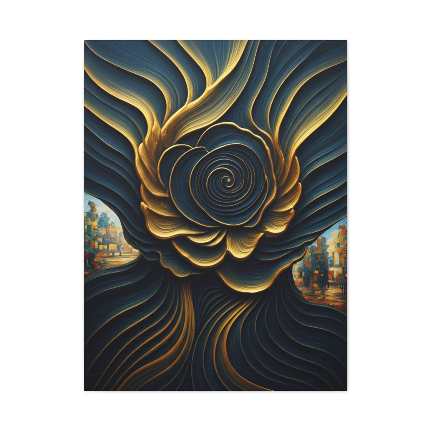 Golden Midnight Spiral Bloom Wall Art & Canvas Prints