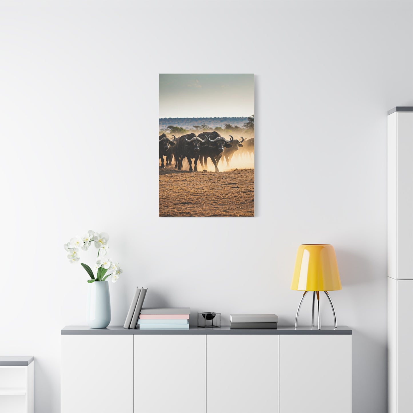 Wild Buffalo Herd in Dusty Savannah Wall Art & Canvas Prints