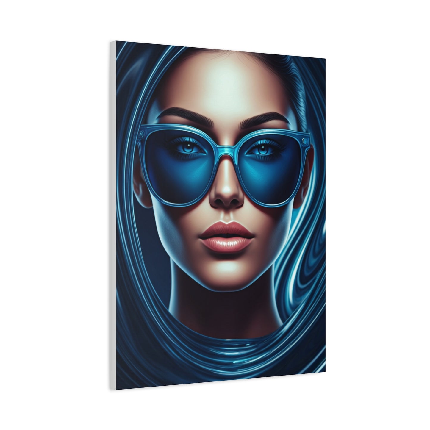 Futuristic Blue Portrait with Reflective Glasses Wall Art & Canvas Prints