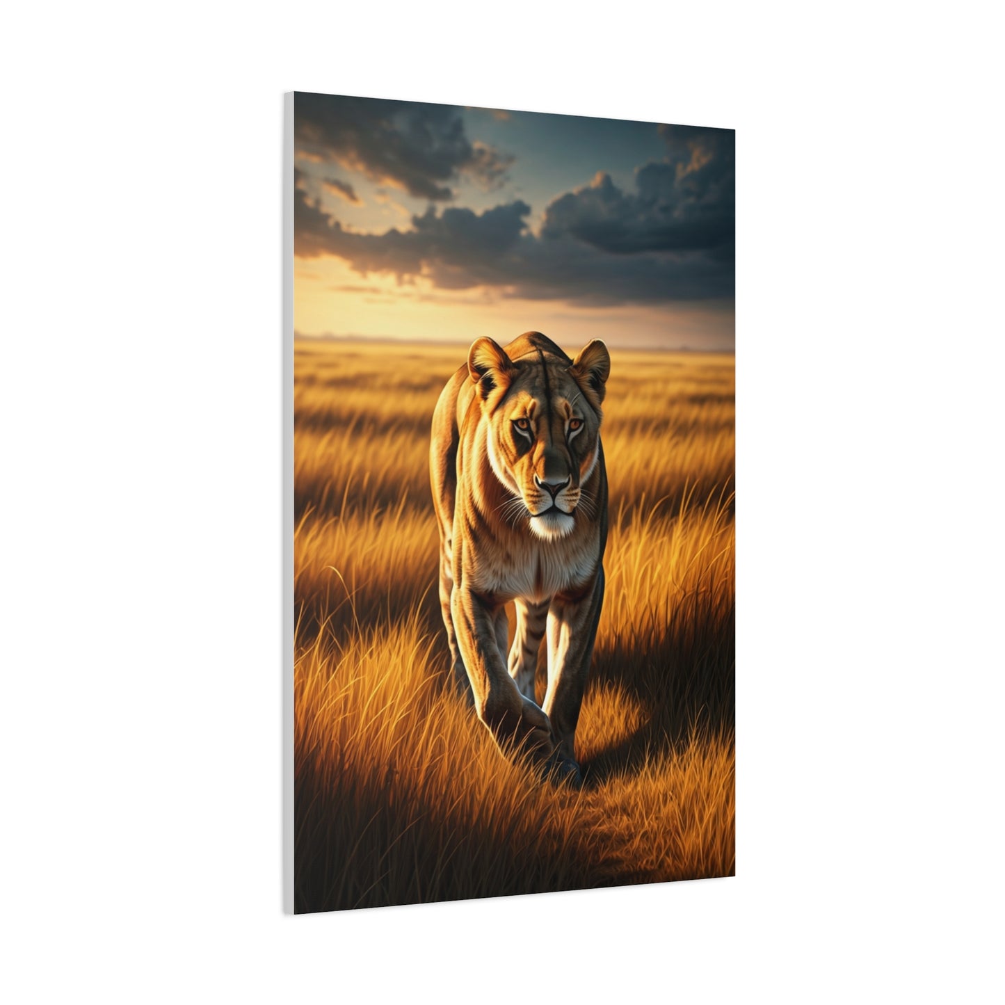 Majestic Lion Walking Through Savannah Grass Wall Art & Canvas Prints