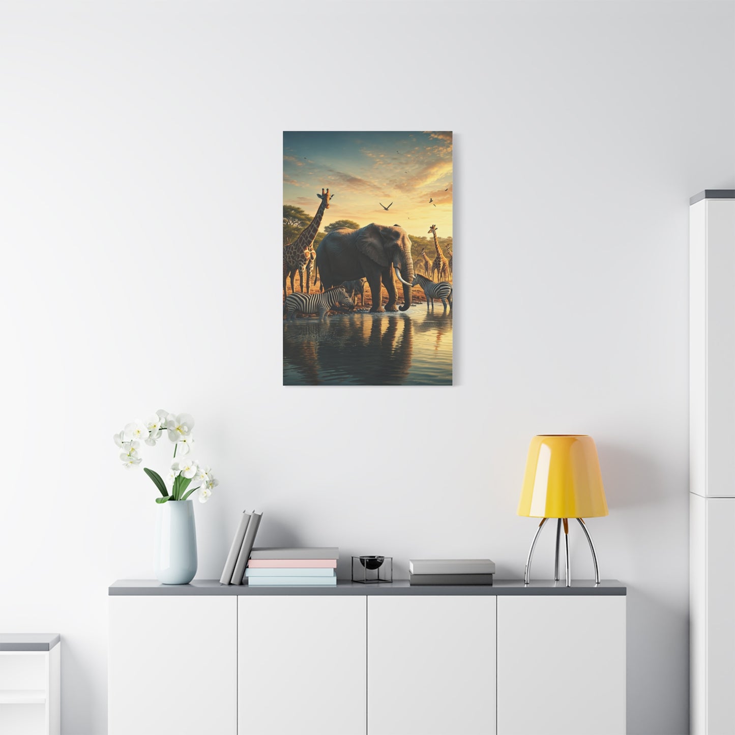 Safari Elephant Gathering at Waterhole Wall Art & Canvas Prints