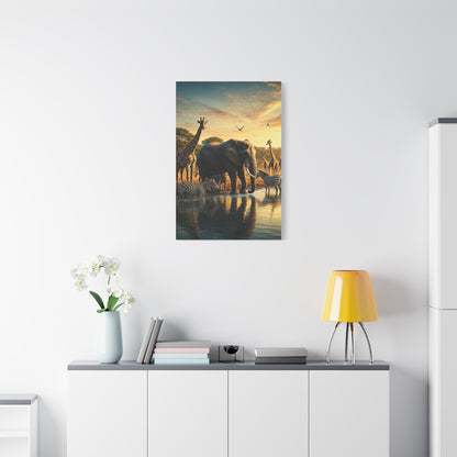 Safari Elephant Gathering at Waterhole Wall Art & Canvas Prints