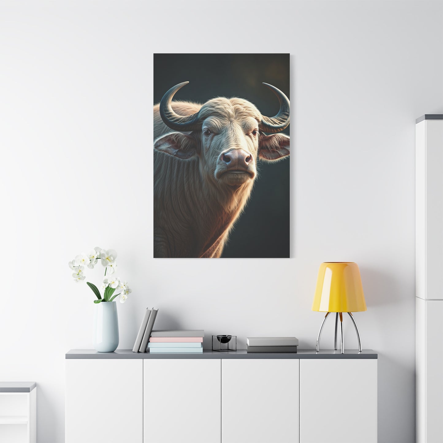 White Water Buffalo Portrait with Soft Glowing Light Wall Art & Canvas Print