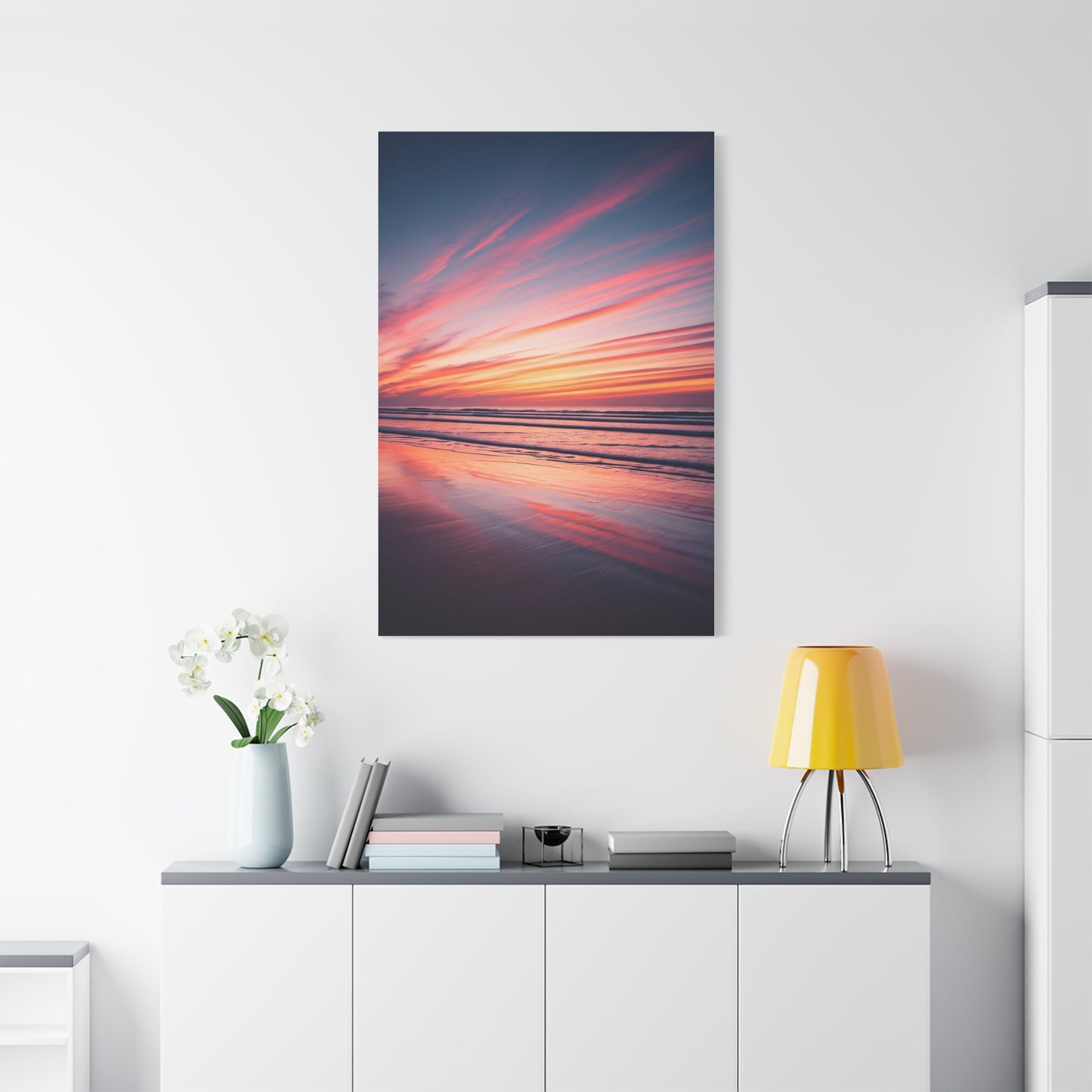 Blush Sky Streaks Coastal Sunset Wall Art & Canvas Prints