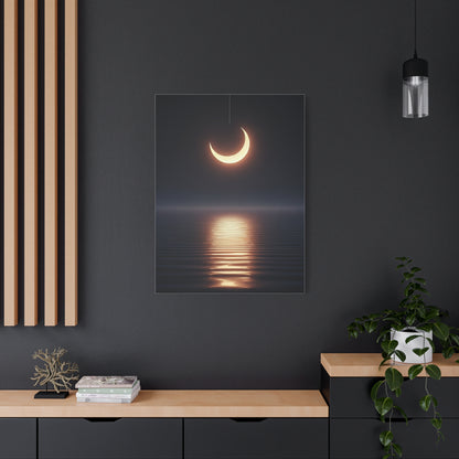 Crescent Moon Reflection Over Calm Water Wall Art & Canvas Prints