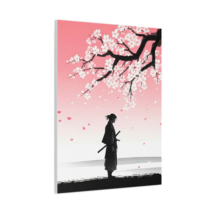 Samurai Under Falling Cherry Blossoms Wall Art & Canvas Prints