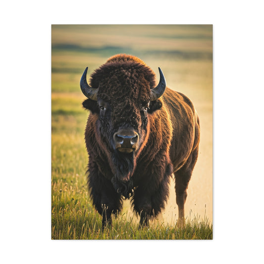 American Baby Bison Walking Through Prairie Grass Wall Art & Canvas Print