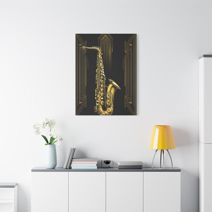 Golden Jazz Saxophone Art Deco Wall Art & Canvas Prints