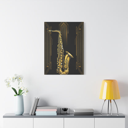 Golden Jazz Saxophone Art Deco Wall Art & Canvas Prints