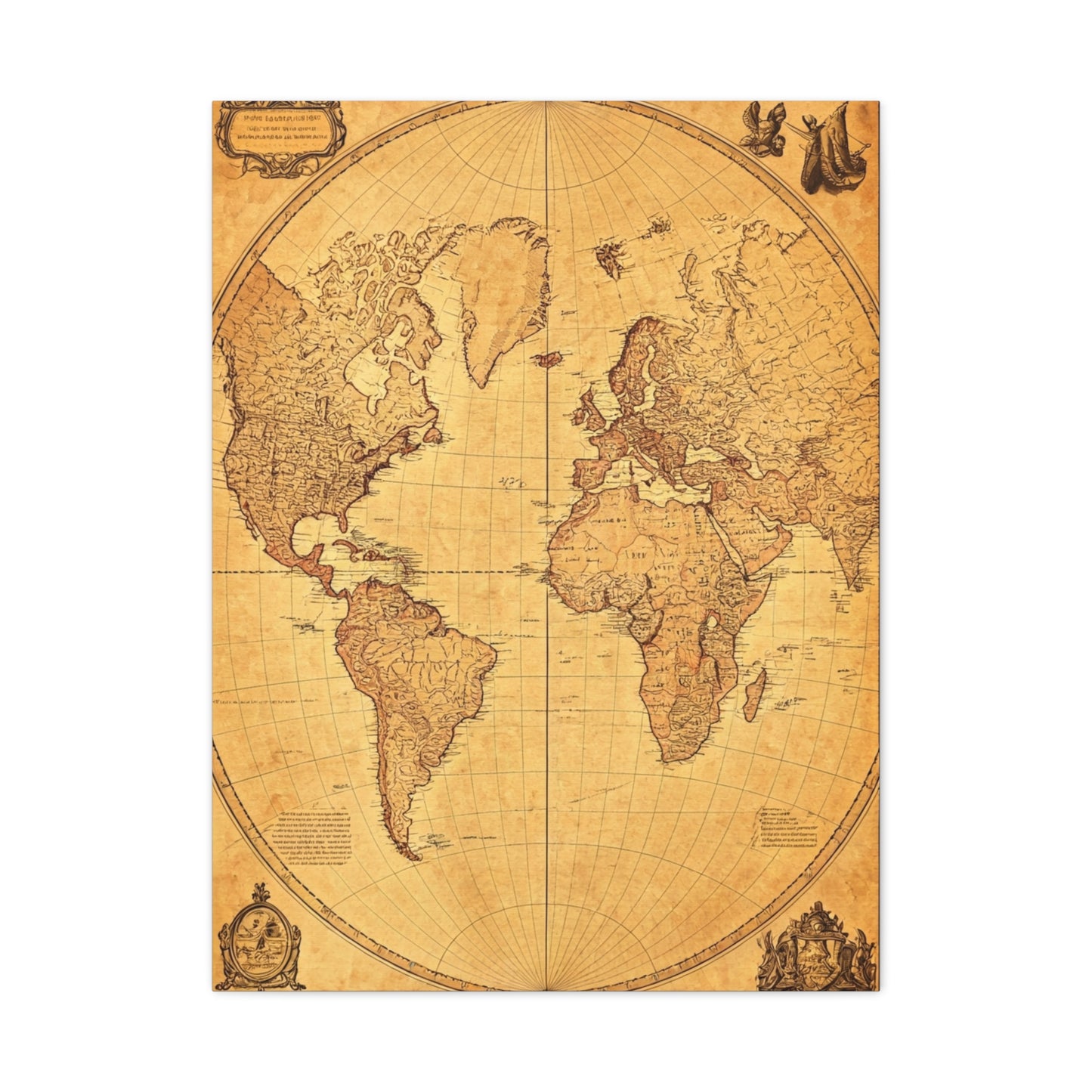 Antique Oval World Atlas Map Wall Art & Canvas Prints