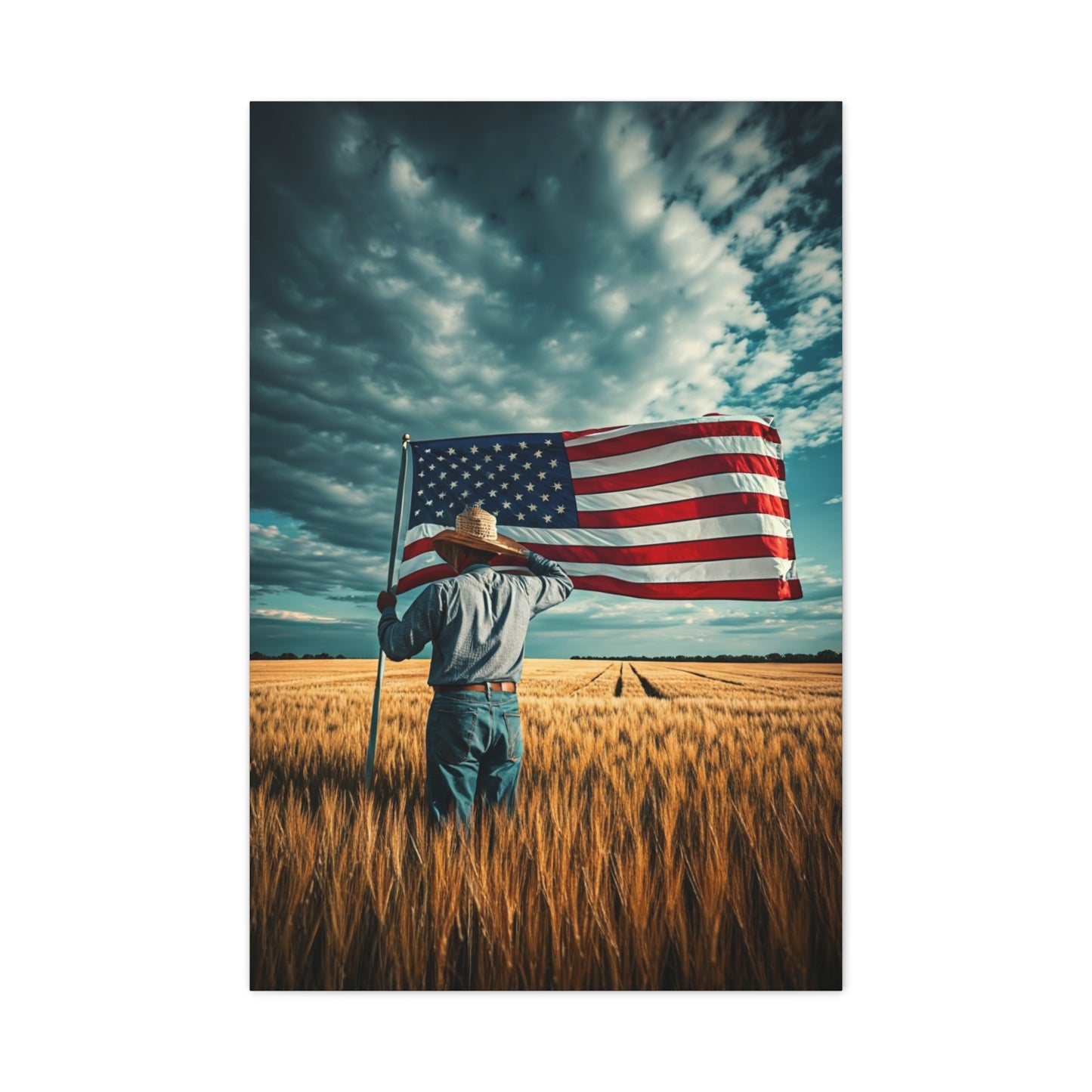 American Flag Over Golden Fields Wall Art & Canvas Prints