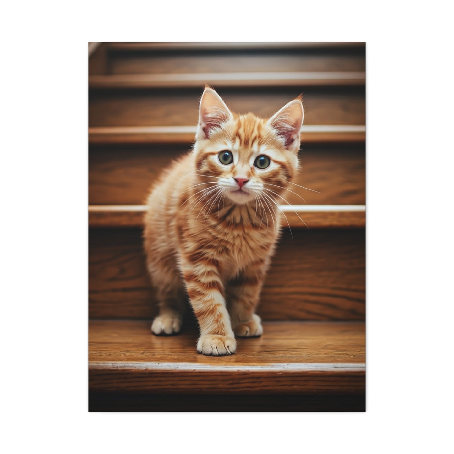 Curious Kitten on Wooden Steps Wall Art & Canvas Prints