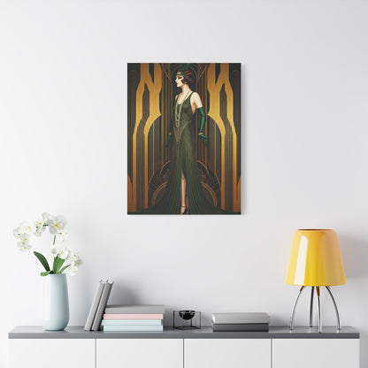 Emerald Deco Flapper Elegance Wall Art & Canvas Prints