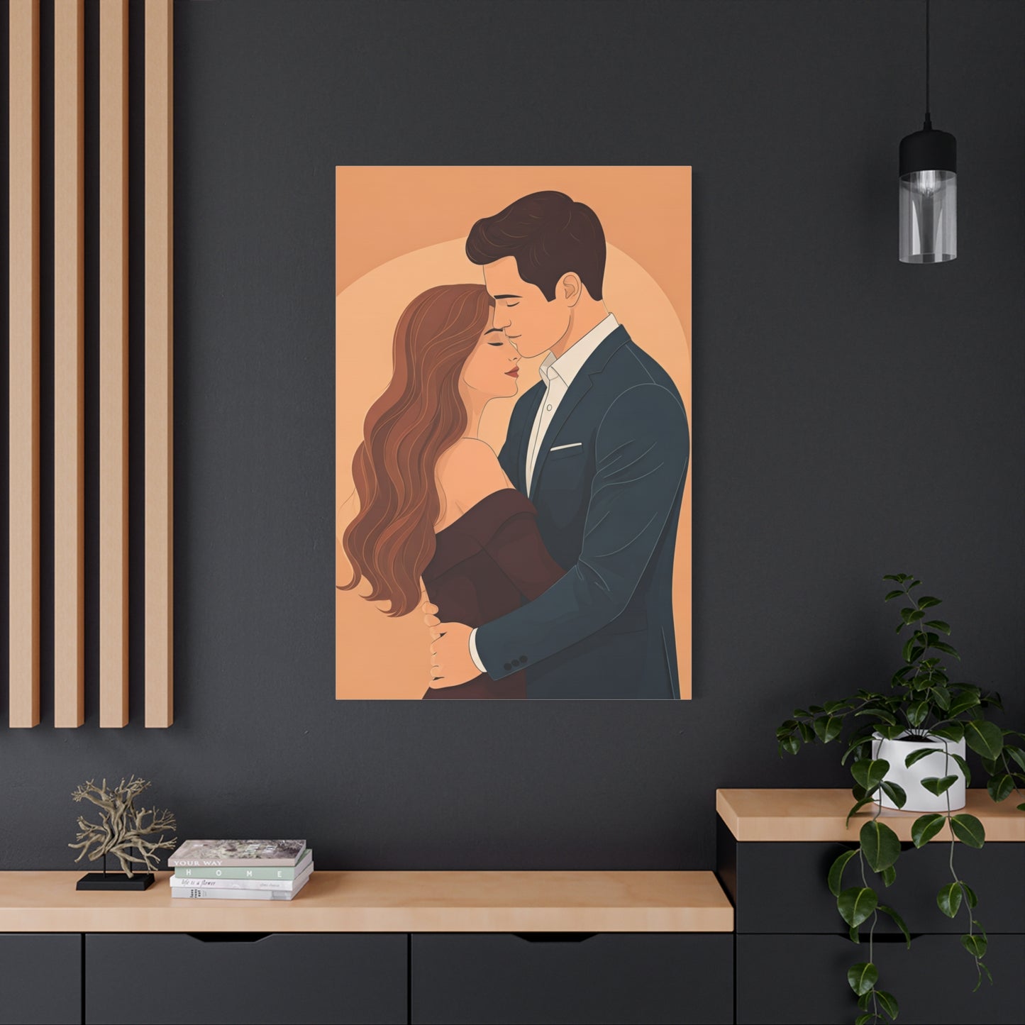 Romantic Embrace Illustration Wall Art & Canvas Prints