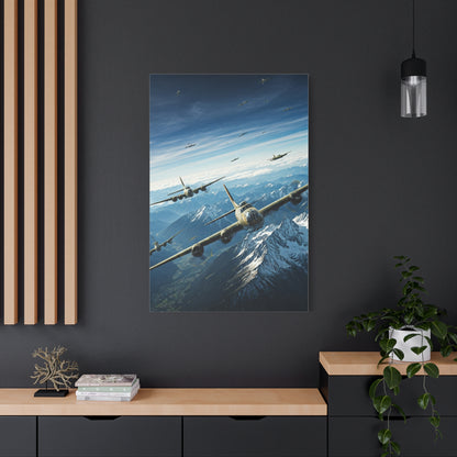 Fighter Squadron Over Mountain Peaks Wall Art & Canvas Prints