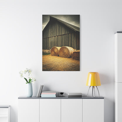 Hay Bales Resting by the Old Barn Wall Art & Canvas Prints