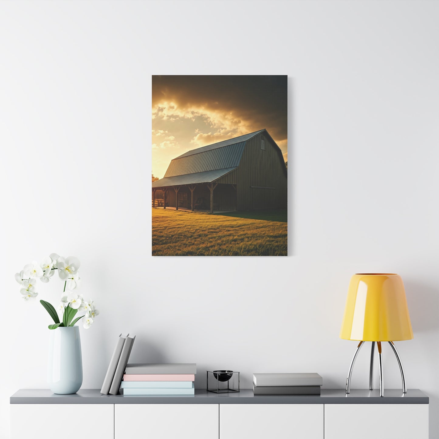 Golden Hour Farm Barn Landscape Wall Art & Canvas Prints