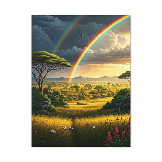 Rainbow Over African Savannah Landscape Wall Art & Canvas Prints