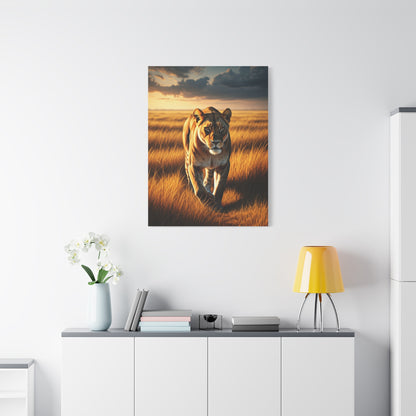 Majestic Lion Walking Through Savannah Grass Wall Art & Canvas Prints