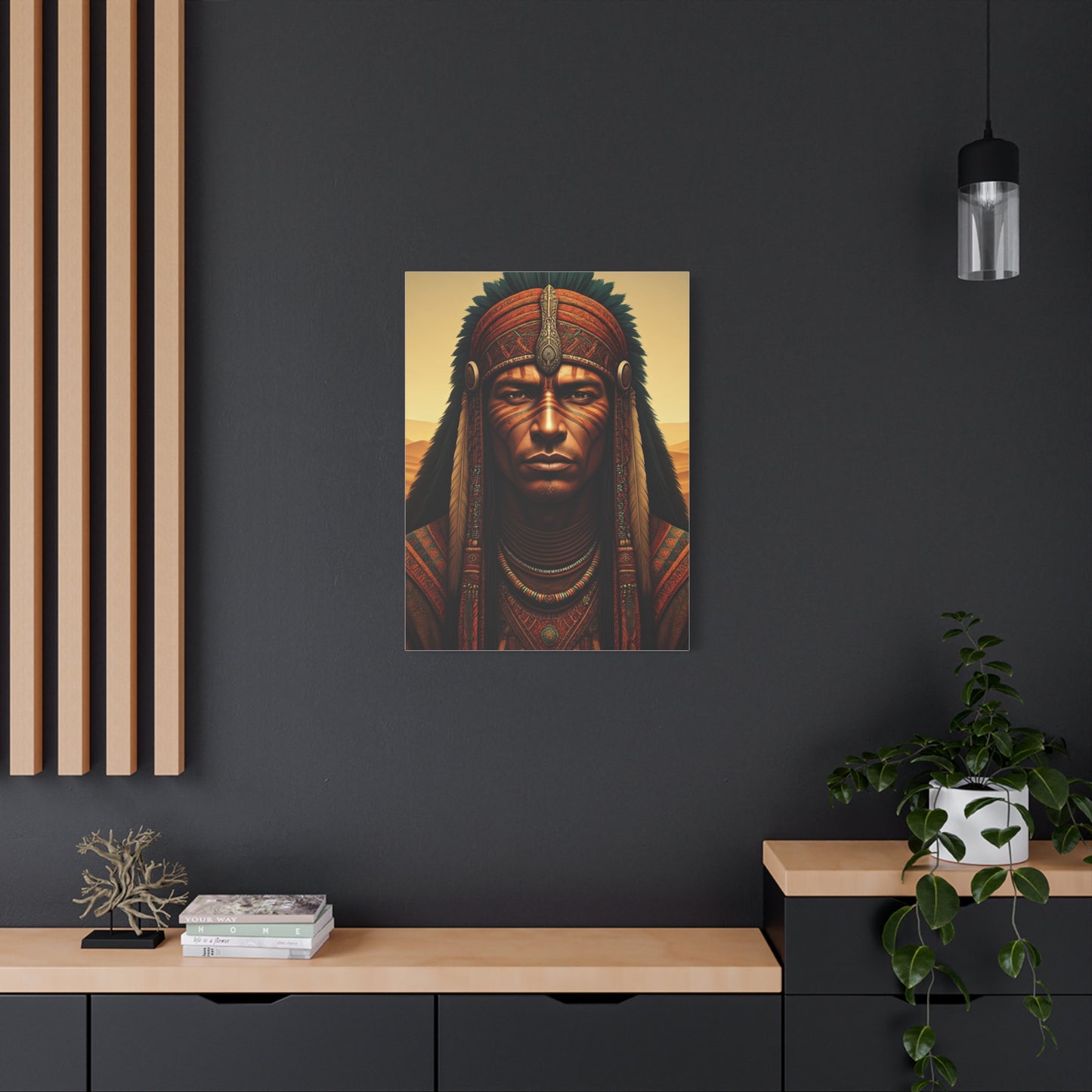 Tribal Guardian with Feathered Headdress Wall Art & Canvas Prints
