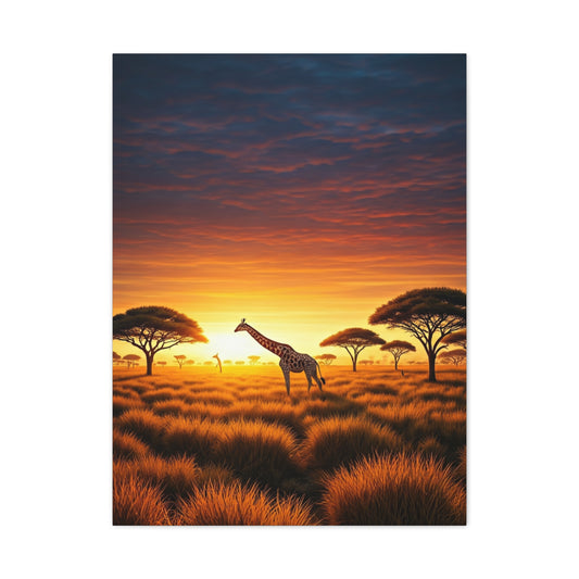 Savannah Giraffe Sunset Silhouette Wall Art & Canvas Prints