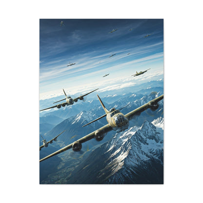 Fighter Squadron Over Mountain Peaks Wall Art & Canvas Prints