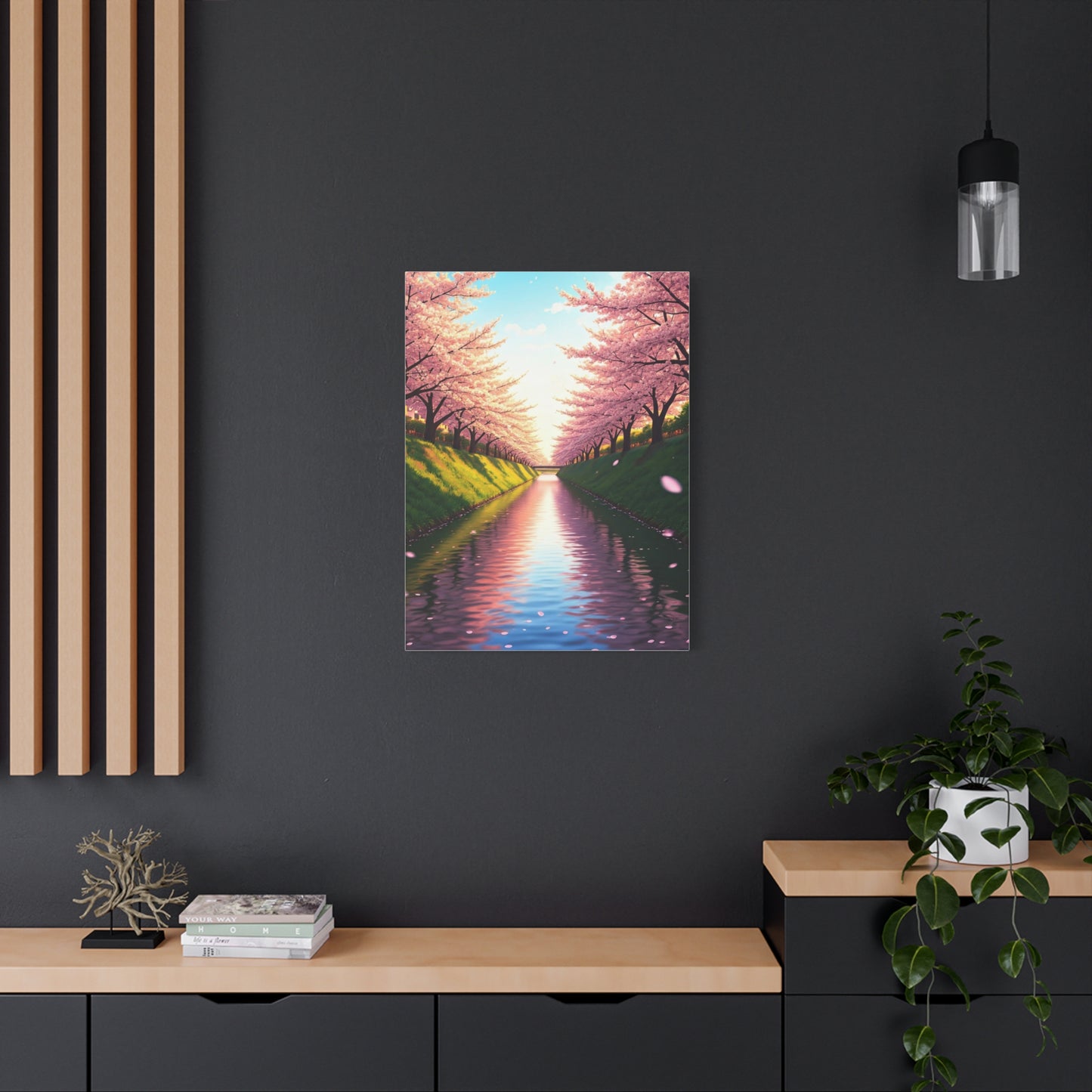 Sakura River Reflection Spring Landscape Wall Art & Canvas Prints