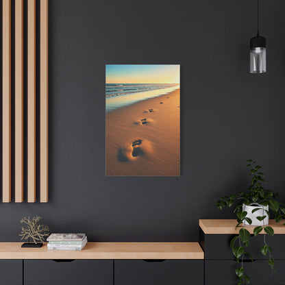 Golden Footprints in Sunset Sand Wall Art & Canvas Prints