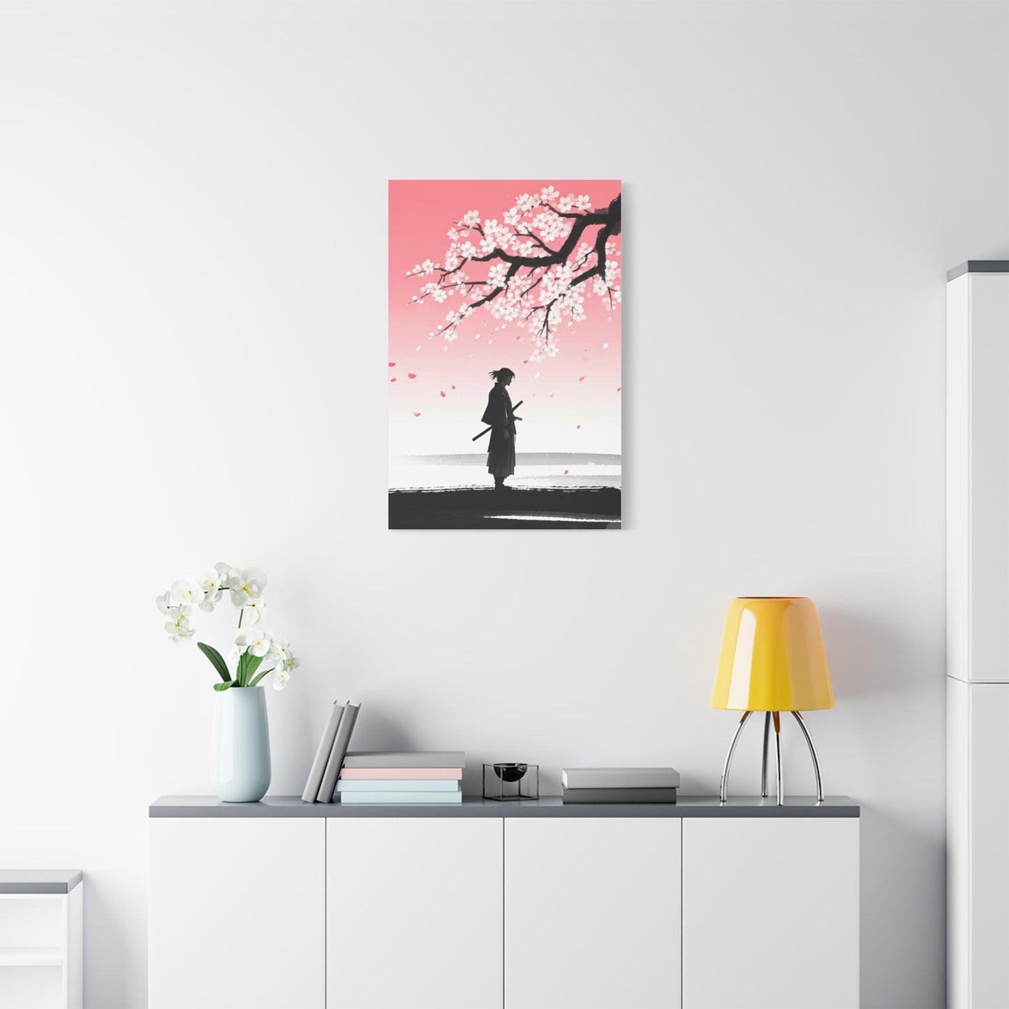 Samurai Under Falling Cherry Blossoms Wall Art & Canvas Prints