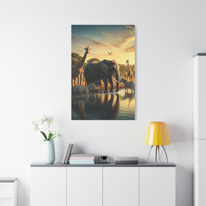 Safari Elephant Gathering at Waterhole Wall Art & Canvas Prints