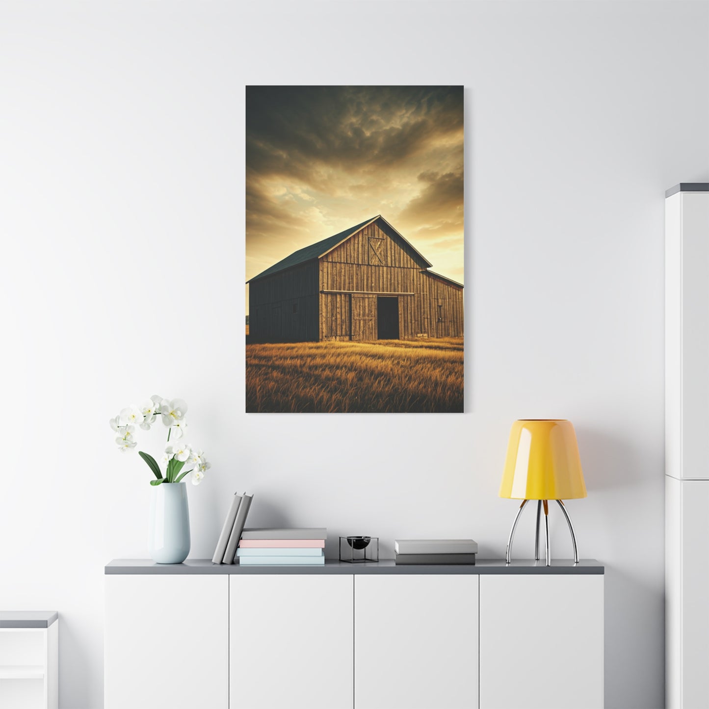 Golden Harvest Barn at Dusk Wall Art & Canvas Prints