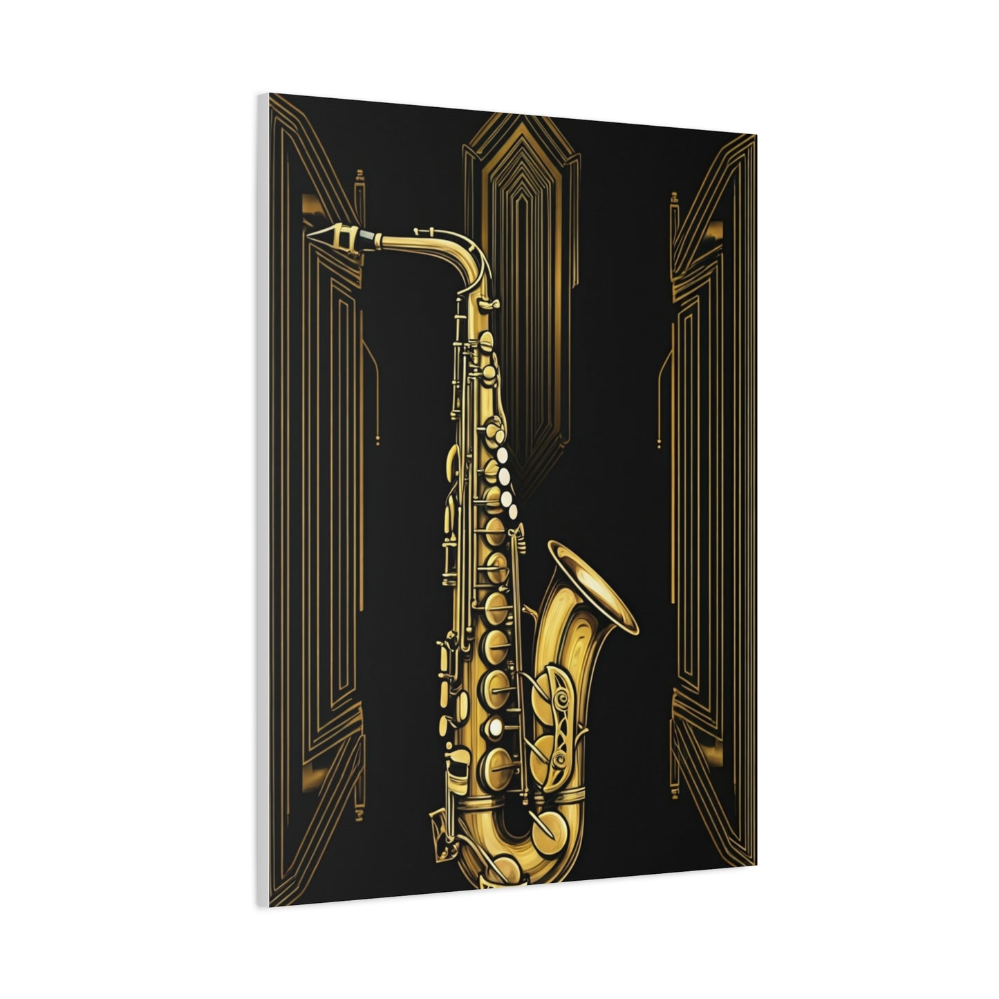 Golden Jazz Saxophone Art Deco Wall Art & Canvas Prints