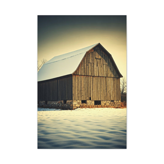 Winter Barn in Snowfield Wall Art & Canvas Prints