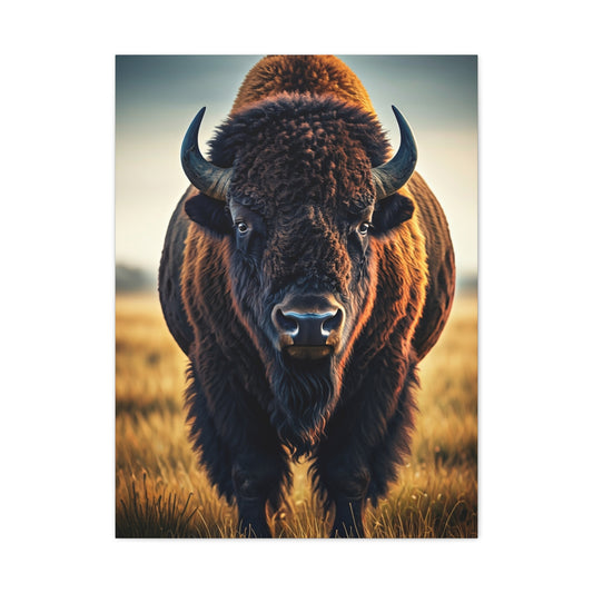 Dominant Prairie Bison in Golden Grass Wall Art & Canvas Print