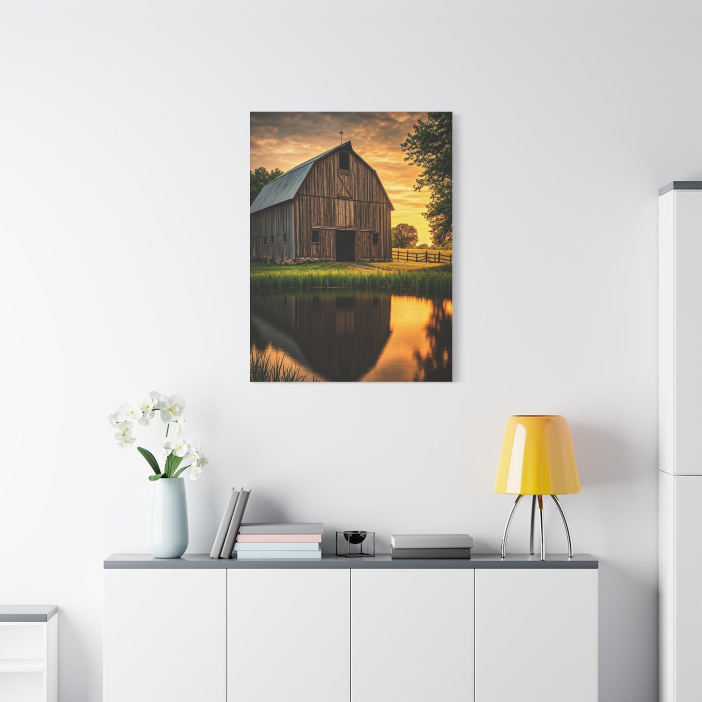 Barn Reflections at Golden Hour Wall Art & Canvas Prints