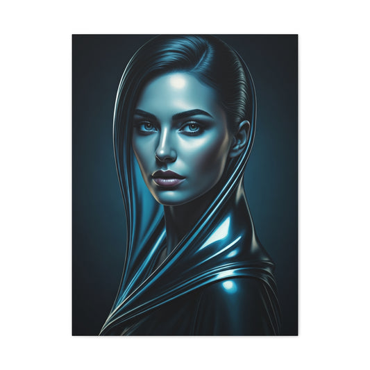 Modern Blue Portrait with Metallic Accents Wall Art & Canvas Prints