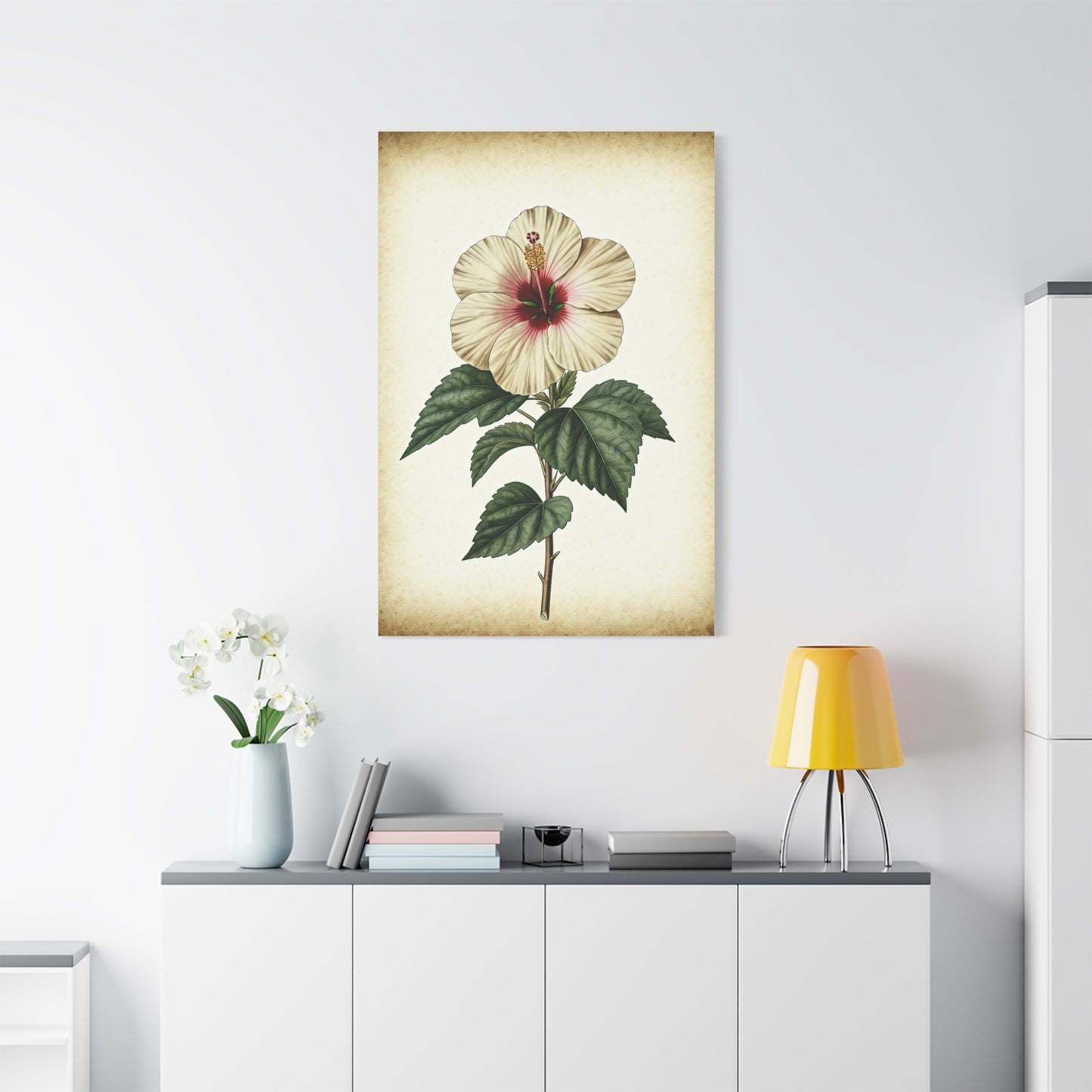 White Hibiscus Illustration Wall Art & Canvas Prints