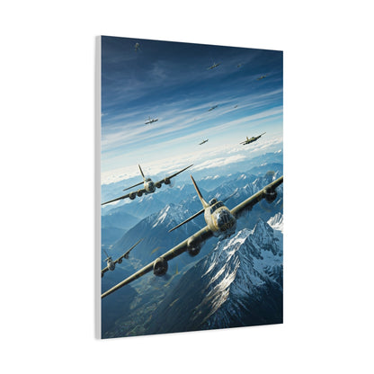 Fighter Squadron Over Mountain Peaks Wall Art & Canvas Prints