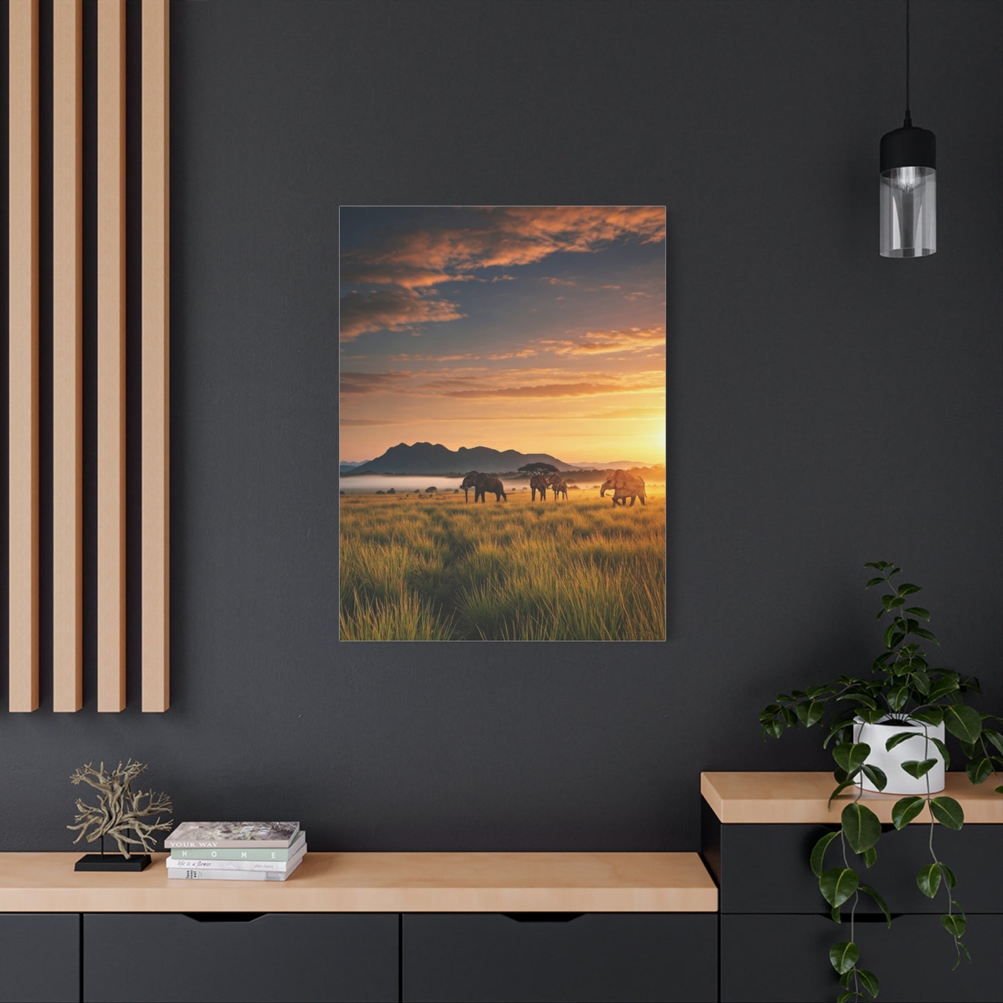 Golden Savanna Elephant Journey Wall Art & Canvas Prints