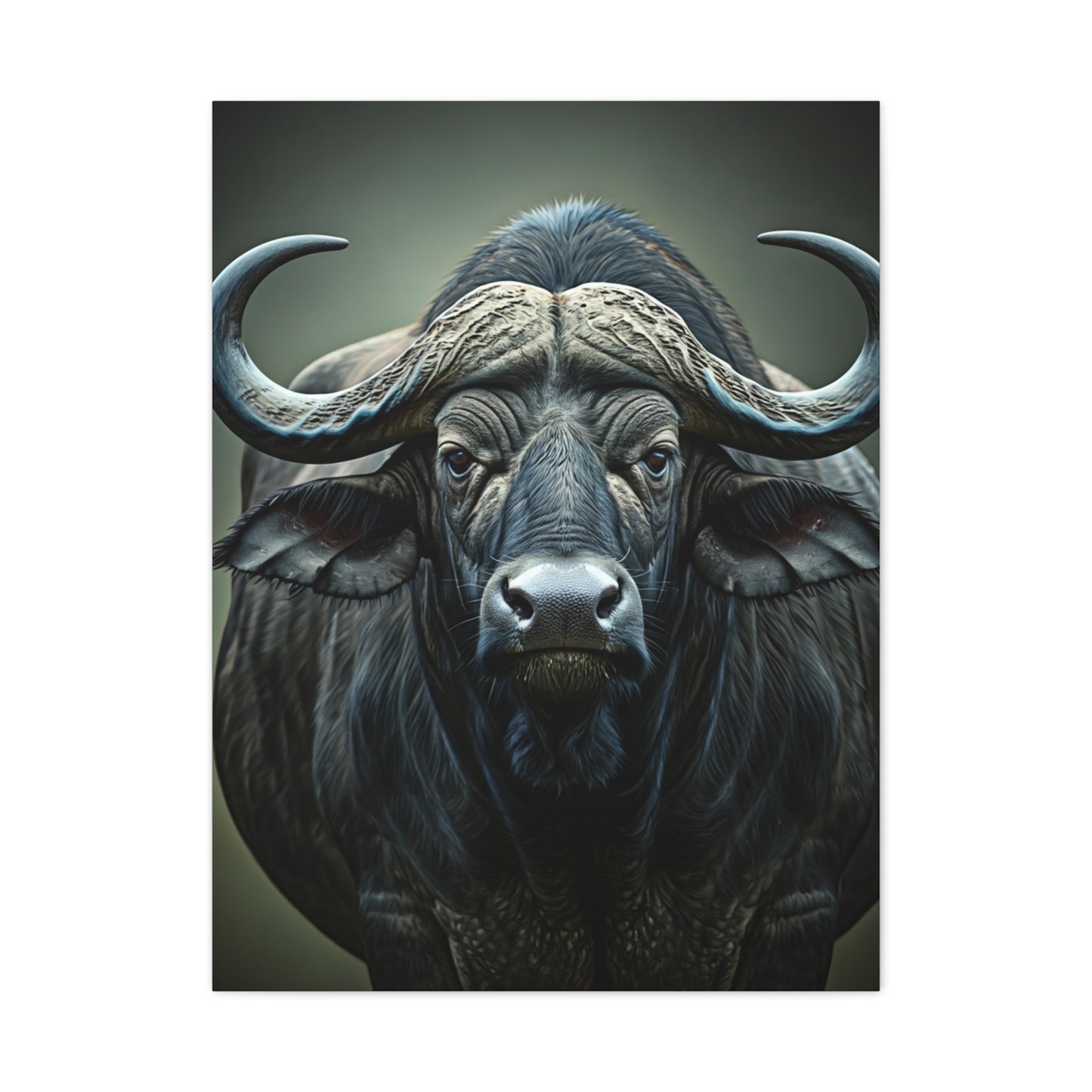 Dark Forest Buffalo with Dramatic Shadow Contrast Wall Art & Canvas Print