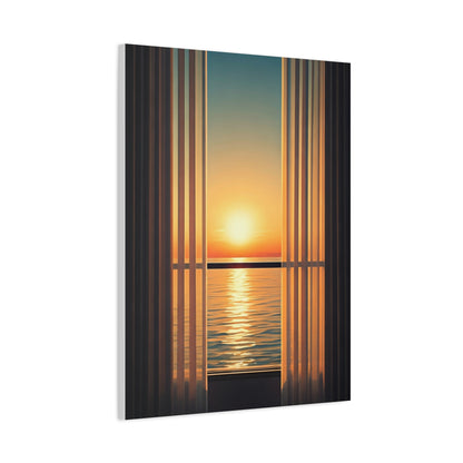 Golden Horizon Through Sheer Curtains Wall Art & Canvas Prints