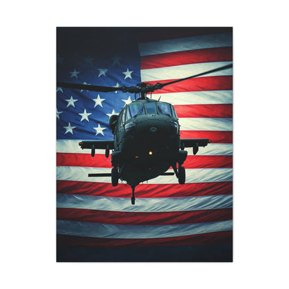 Helicopter Over American Flag Tribute Wall Art & Canvas Prints